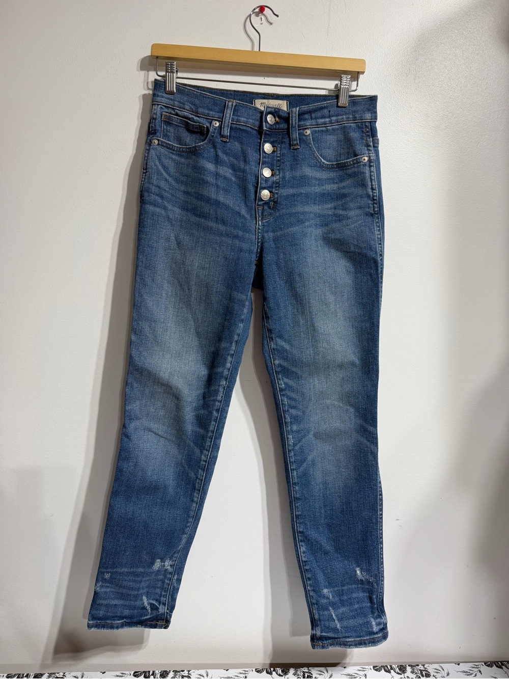 Madewell High-Rise Button-Front Slim Straight Jeans Size 28 Distressed Hem